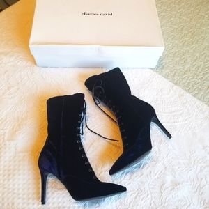 Charles David Navy Heeled Boots 7.5
